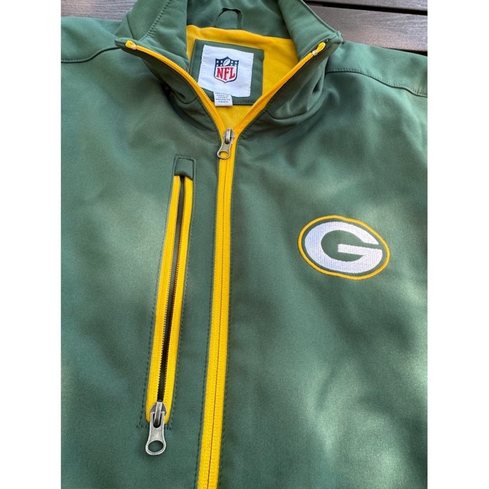 NFL Green Bay Packers Softshell Jacket Mens XXL Green Gold Full Zip Fleece Lined